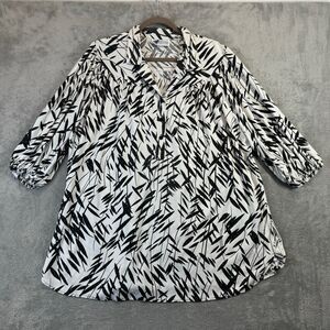 Top Notch Shirt Womens 4X White Floral Button Front Vintage 3/4 Sleeve Casual